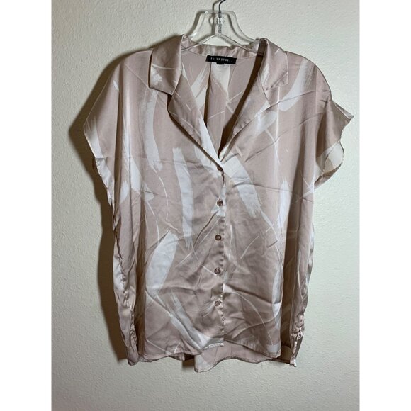 Fifty Street Business Casual Button Up Blouse Top Pastel Neutral Office Medium - Picture 1 of 6